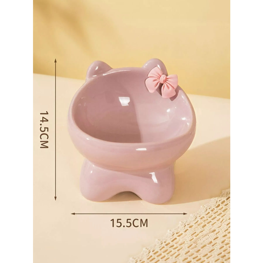 Ceramic Pet Bowl with Bowknot Dusty Pink / One Size Apparel and Accessories