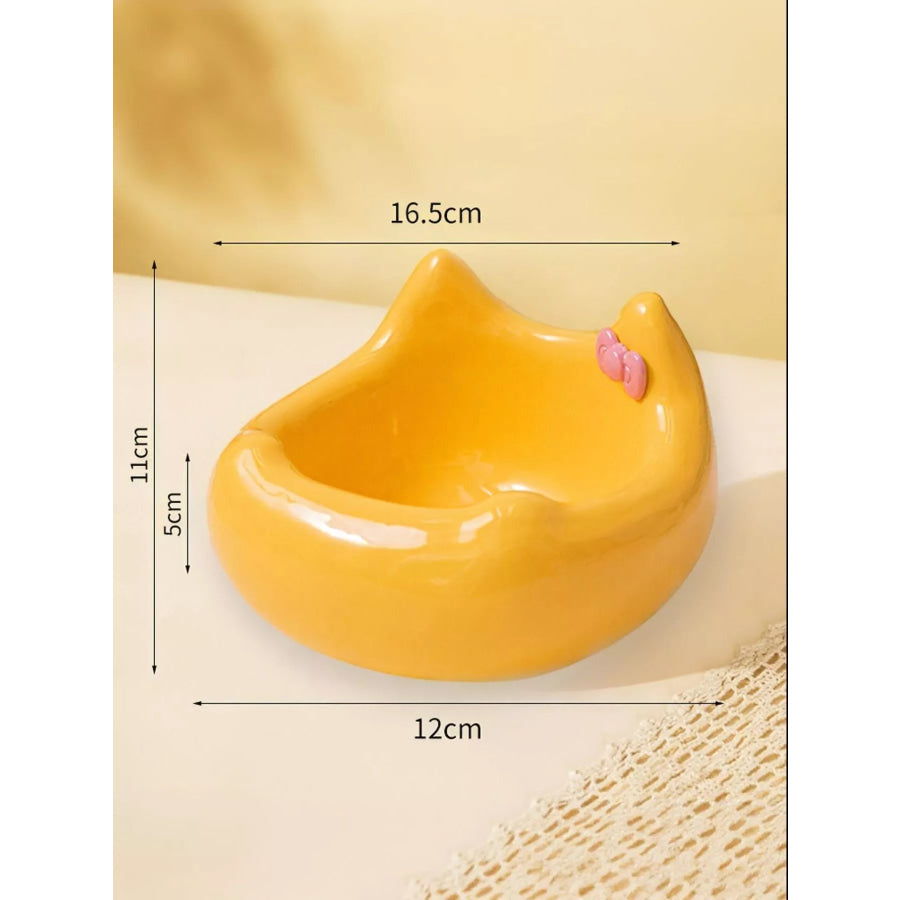 Ceramic Pet Bowl with Bowknot Gold / One Size Apparel and Accessories