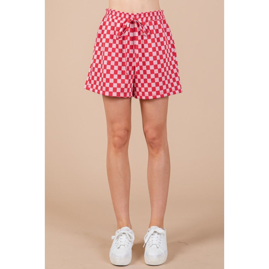 Ces Femme Checkered Round Neck Top and Shorts Set Apparel and Accessories