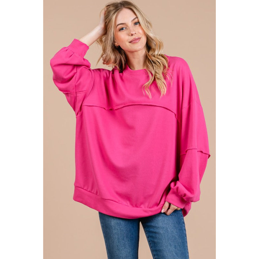 Ces Femme Exposed Seam Long Sleeve Sweatshirt Fuchisa / S Apparel and Accessories