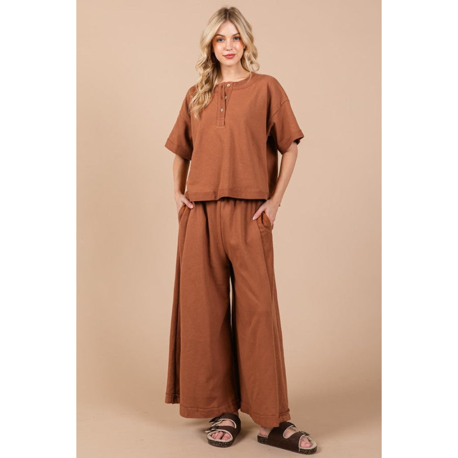 Ces Femme Half Button Half Sleeve Top and Pants Set Apparel and Accessories