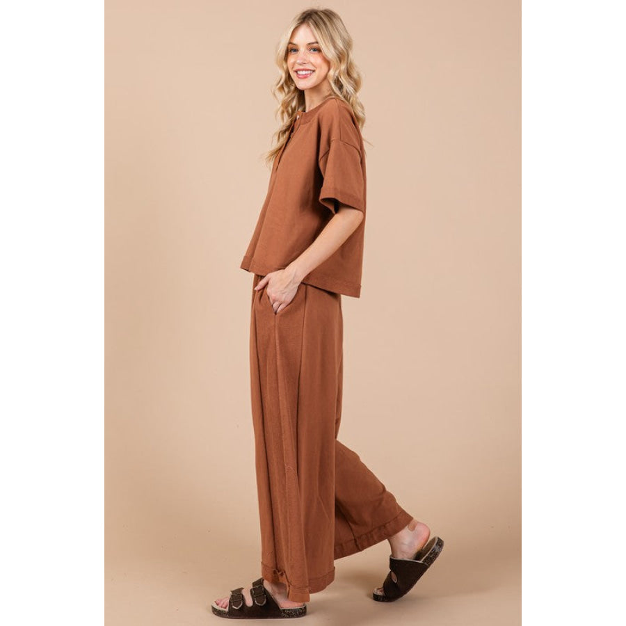 Ces Femme Half Button Half Sleeve Top and Pants Set Apparel and Accessories