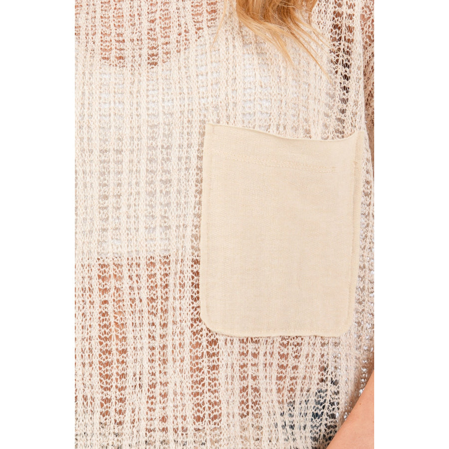 Ces Femme See Through Crochet Mock Neck Cover Up Apparel and Accessories