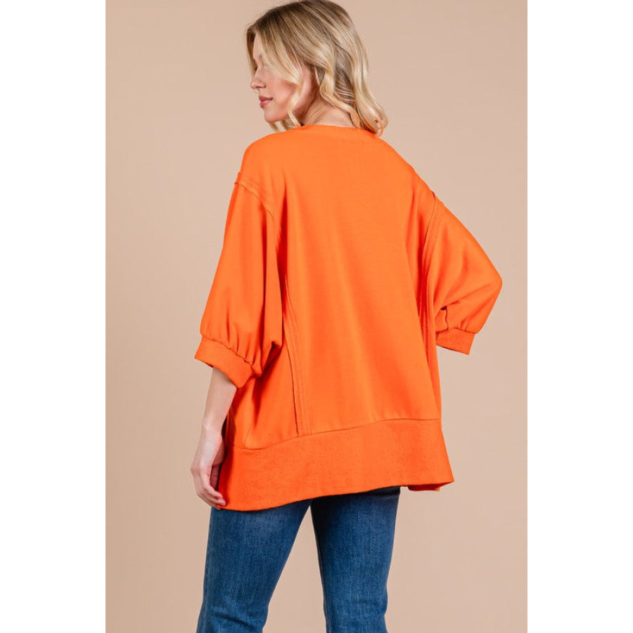 Ces Femme Side Slit Drop Shoulder Puff Sleeve Sweatshirt Apparel and Accessories