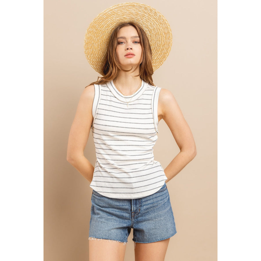 Ces Femme Striped Round Neck Tank Ivory / S Apparel and Accessories