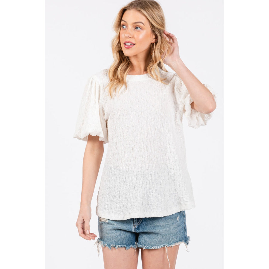 Ces Femme Textured Puff Sleeve Top Apparel and Accessories