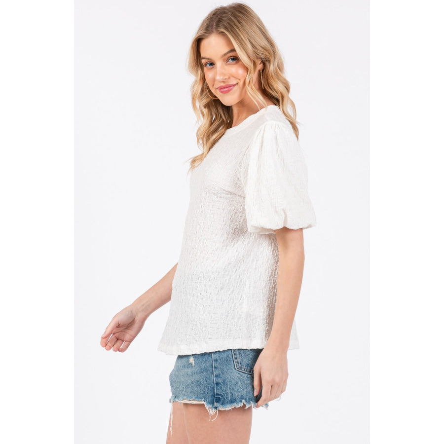 Ces Femme Textured Puff Sleeve Top Apparel and Accessories