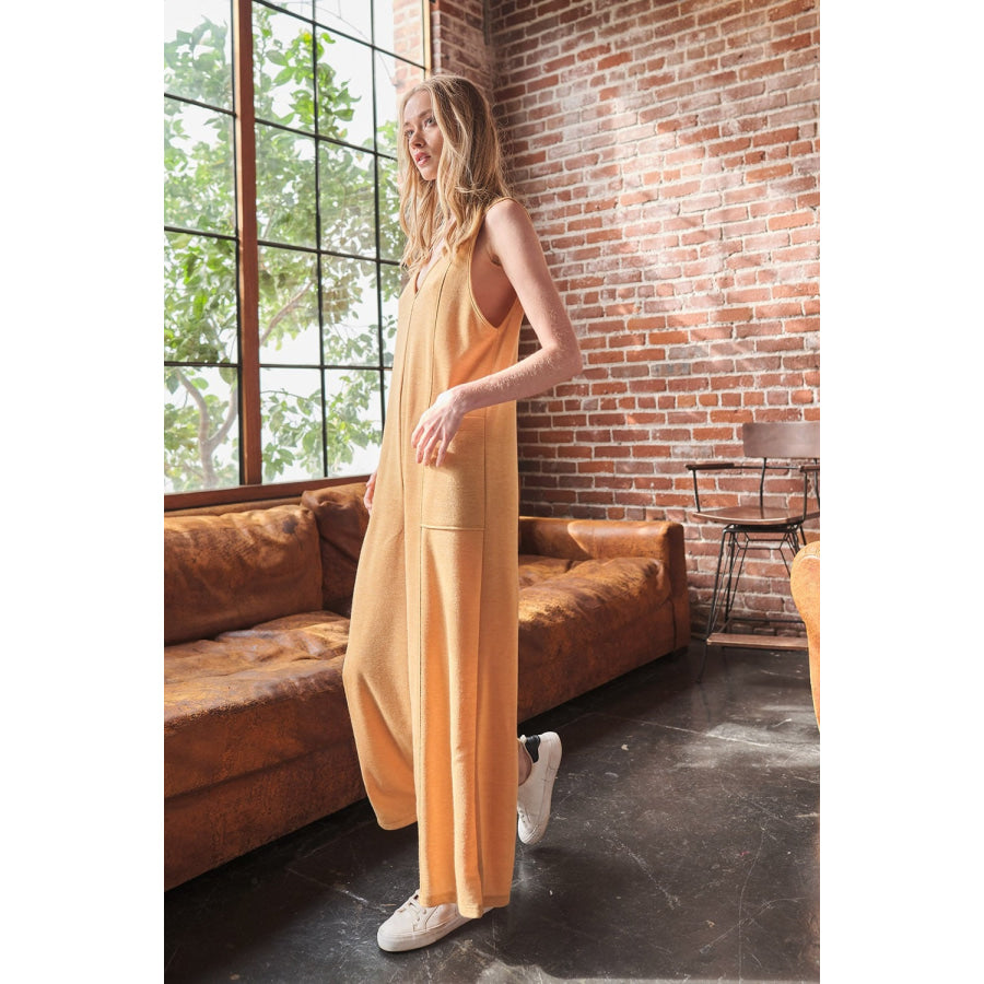 Ces Femme V - Neck Sleeveless Wide Leg Jumpsuit Jumpsuits and Rompers