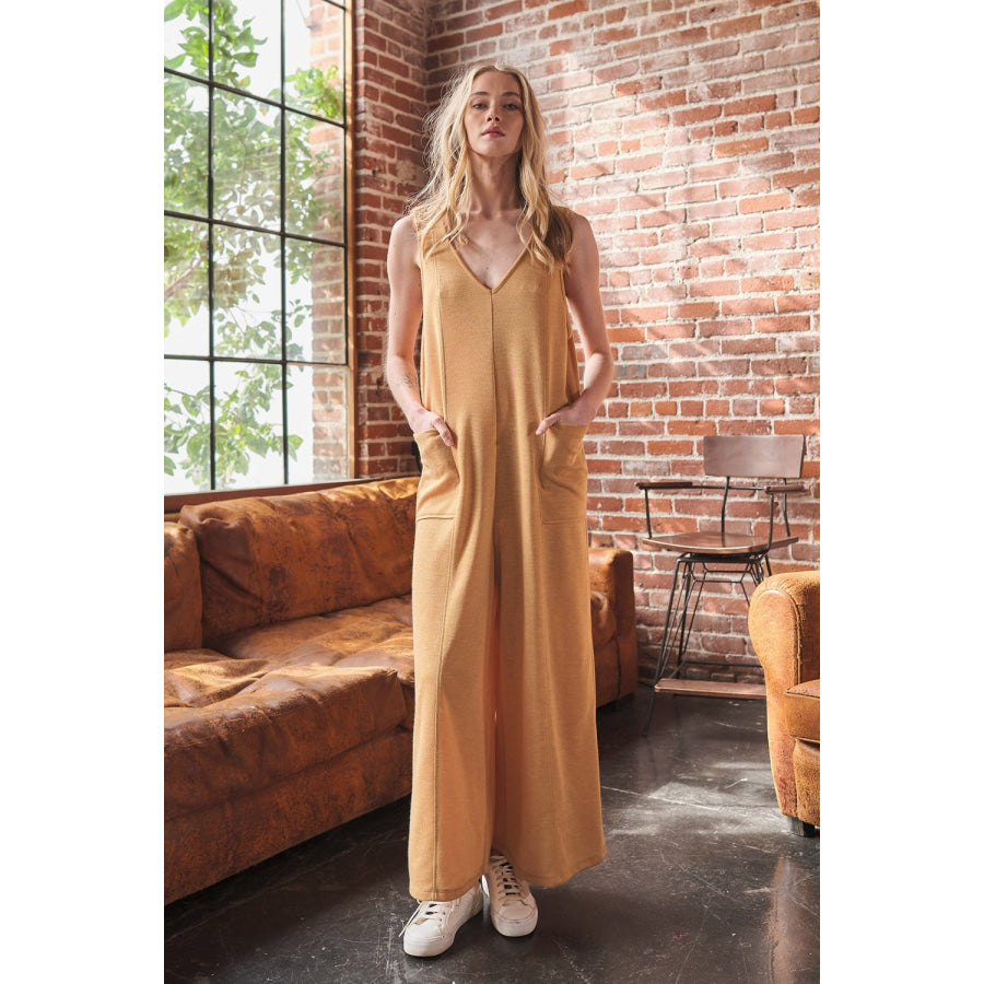 Ces Femme V - Neck Sleeveless Wide Leg Jumpsuit Jumpsuits and Rompers