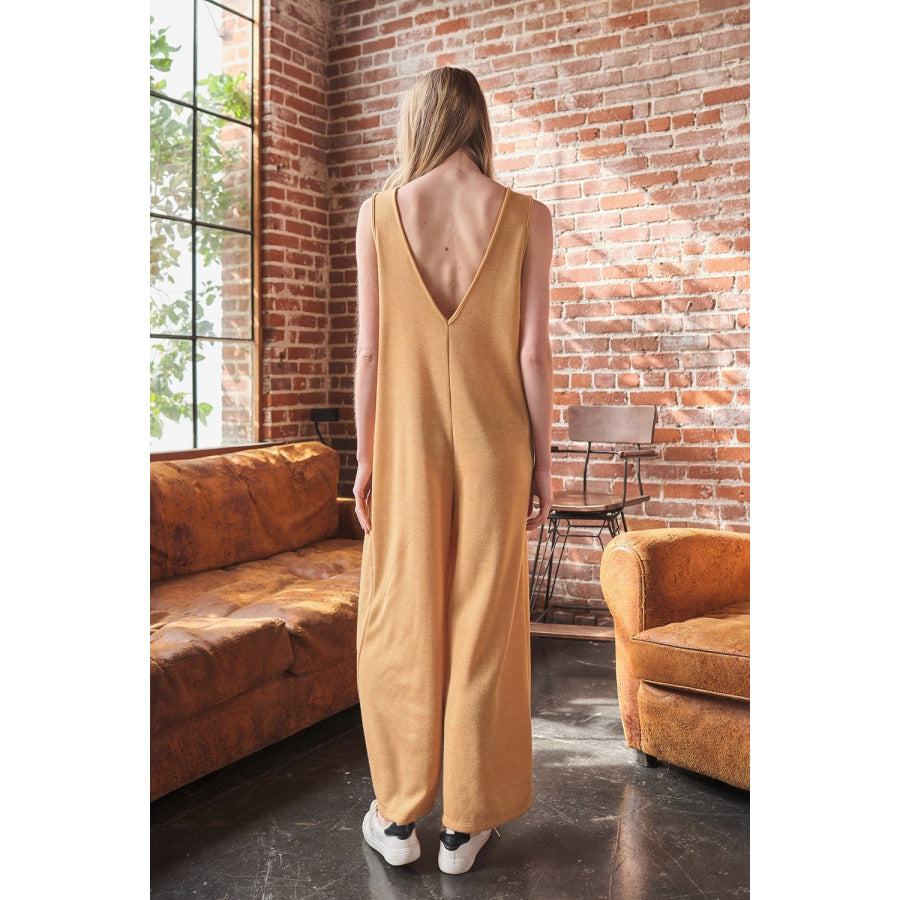 Ces Femme V - Neck Sleeveless Wide Leg Jumpsuit Jumpsuits and Rompers