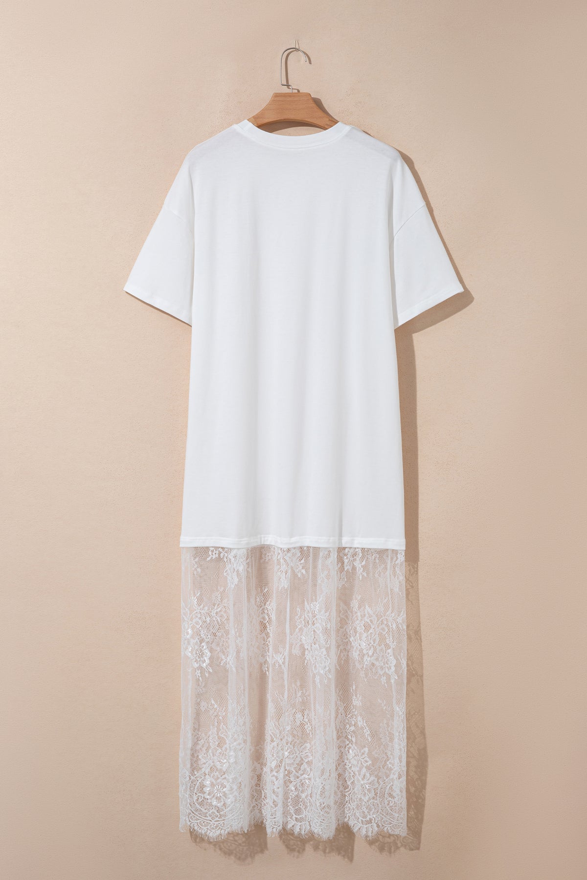 White Floral Patchwork Short Sleeve T Shirt Loose Maxi Dress