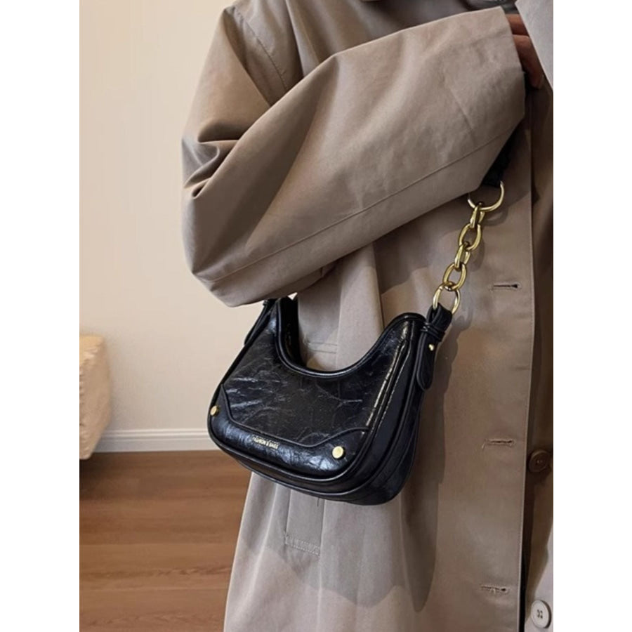 Chain Accent Shoulder Bag Black / One Size Apparel and Accessories