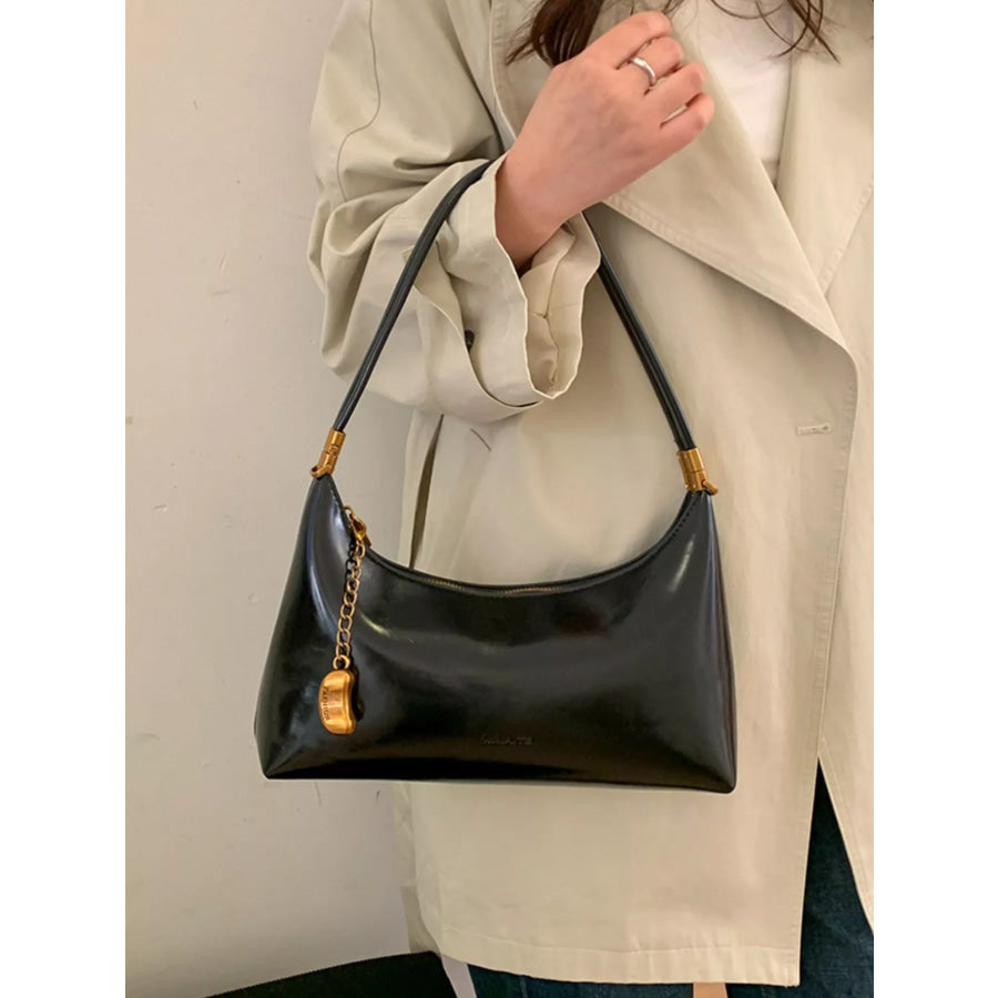 Chain Charm Leather Shoulder Bag Black / One Size Apparel and Accessories
