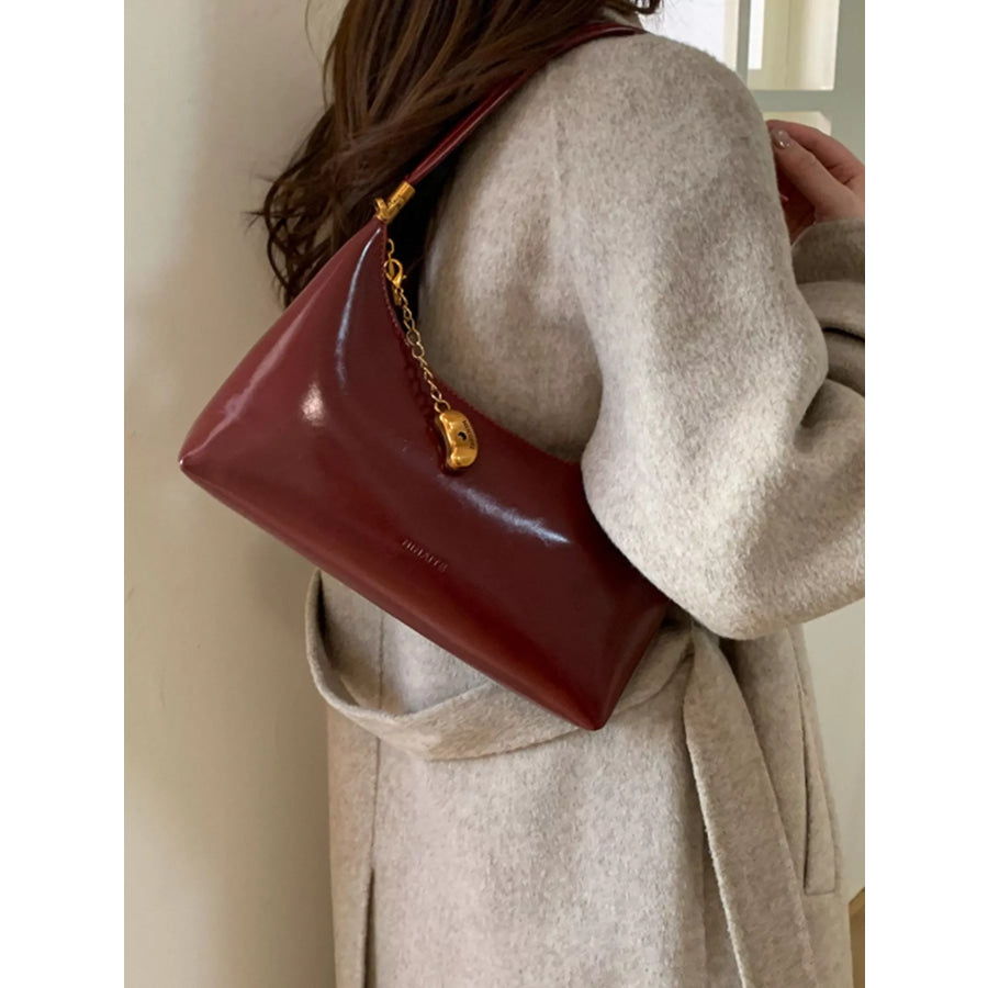 Chain Charm Leather Shoulder Bag Burgundy / One Size Apparel and Accessories