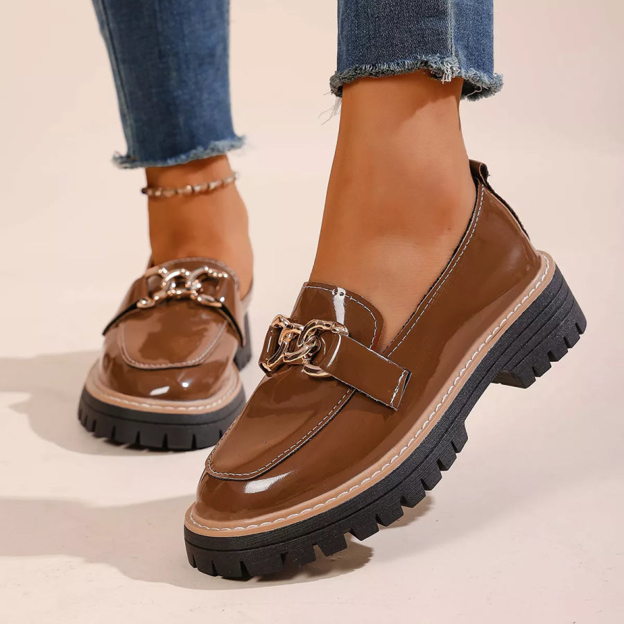 Chain Decor Chunky Loafers Apparel and Accessories