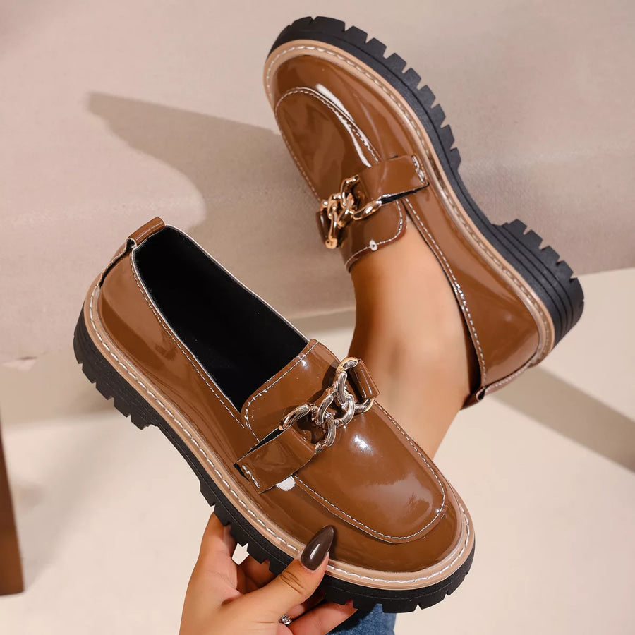Chain Decor Chunky Loafers Apparel and Accessories