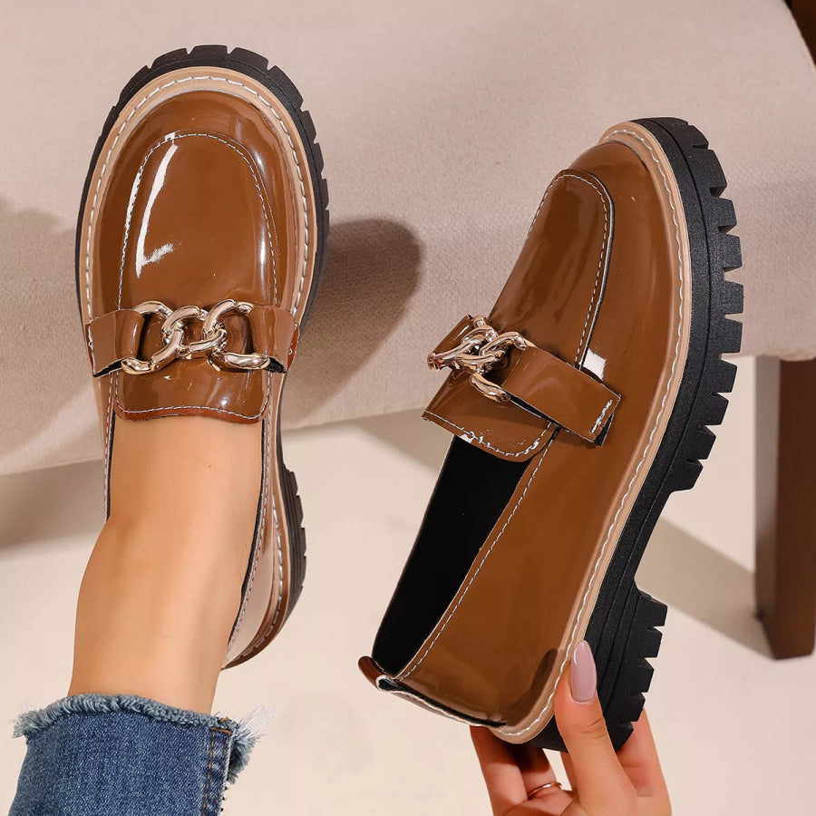 Chain Decor Chunky Loafers Apparel and Accessories