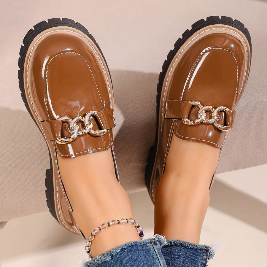 Chain Decor Chunky Loafers Apparel and Accessories