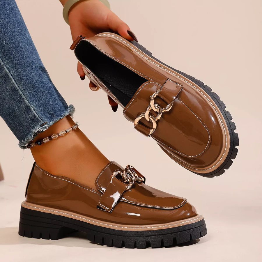 Chain Decor Chunky Loafers Brown / 36 Apparel and Accessories