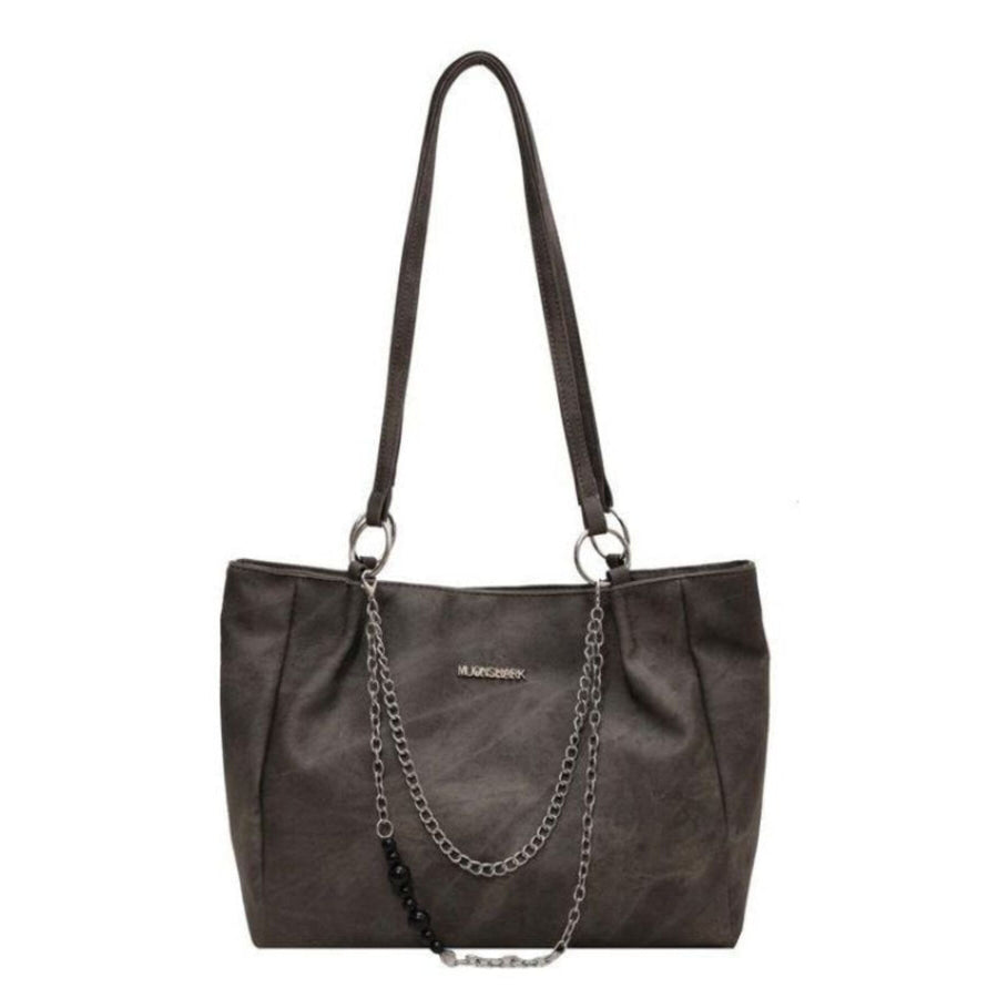 Chain Decor Shoulder Bag Dark Gray / One Size Apparel and Accessories