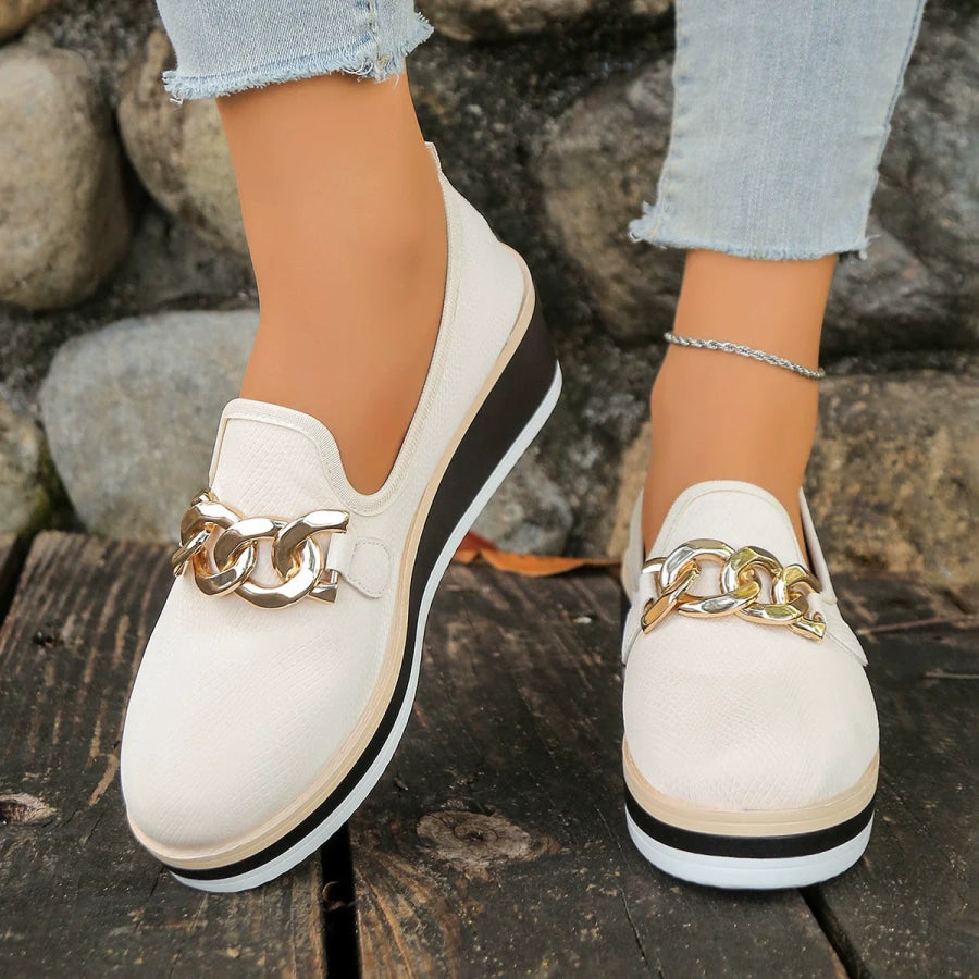 Chain Decor Wedge Loafers Apparel and Accessories