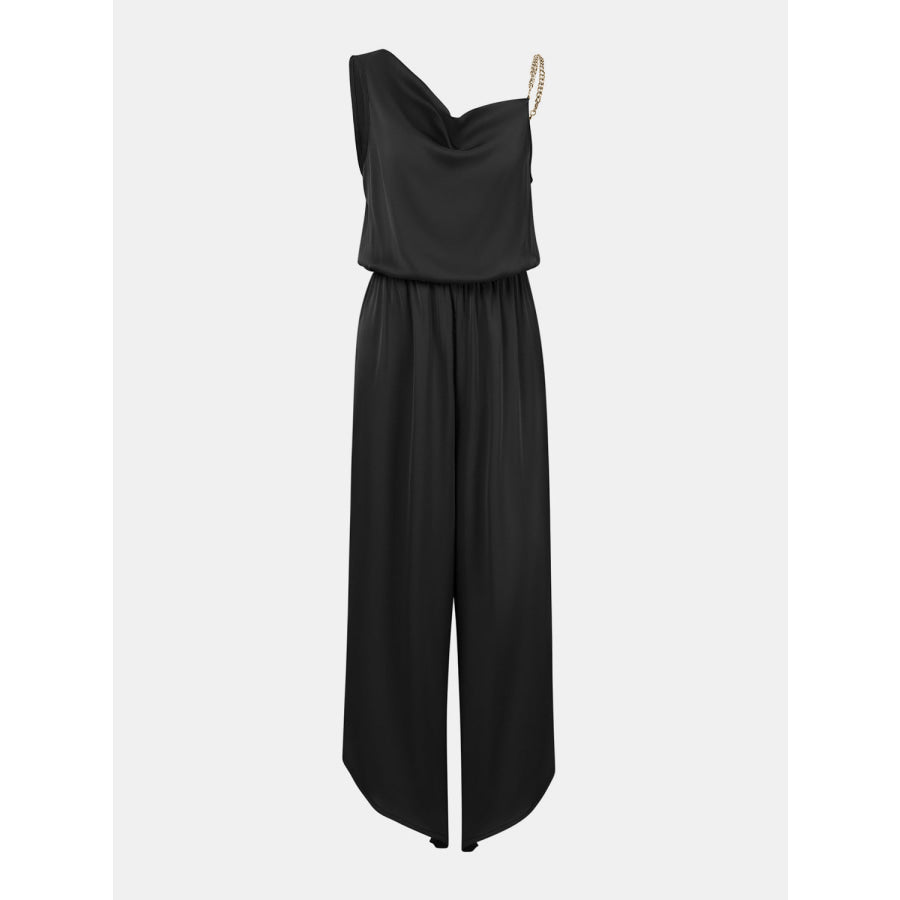 Chain Detail Asymmetrical Neck Jumpsuit Apparel and Accessories