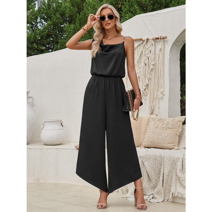 Chain Detail Asymmetrical Neck Jumpsuit Apparel and Accessories