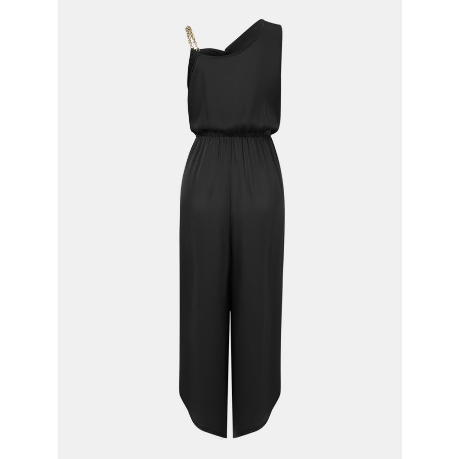 Chain Detail Asymmetrical Neck Jumpsuit Apparel and Accessories