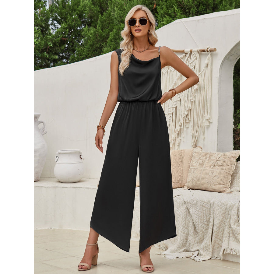 Chain Detail Asymmetrical Neck Jumpsuit Apparel and Accessories