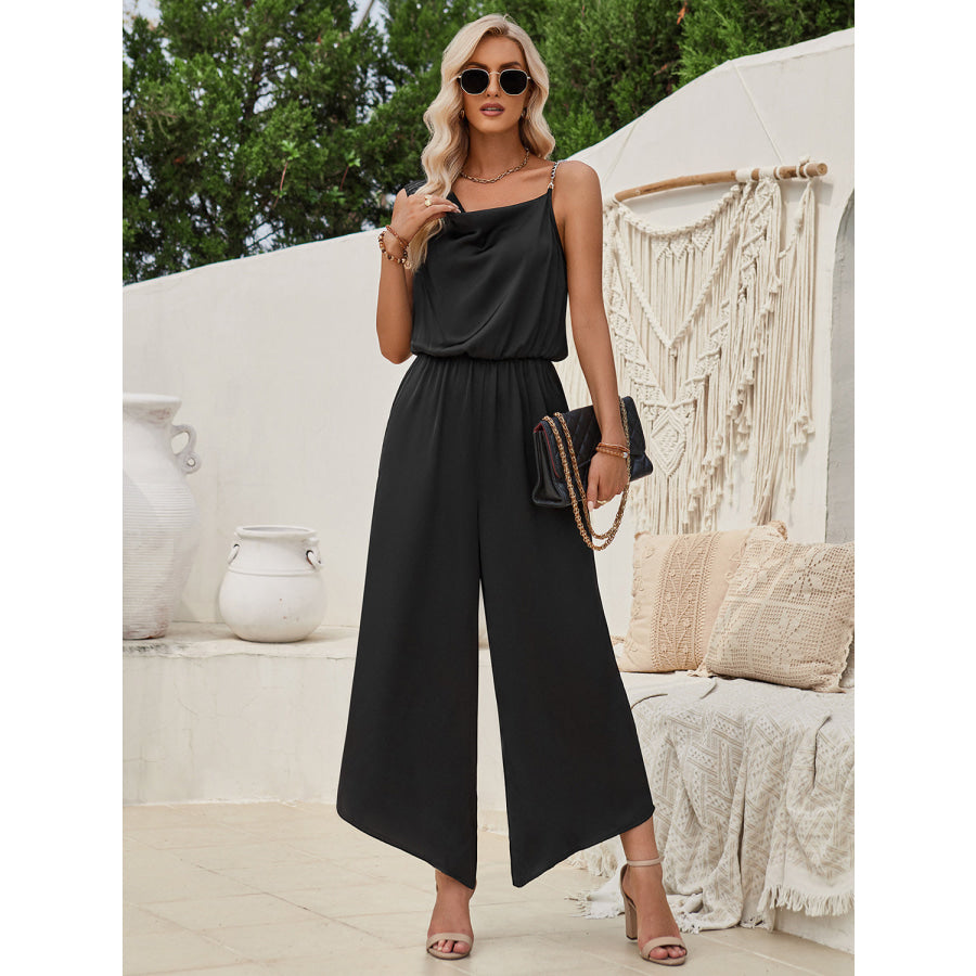 Chain Detail Asymmetrical Neck Jumpsuit Black / S Apparel and Accessories