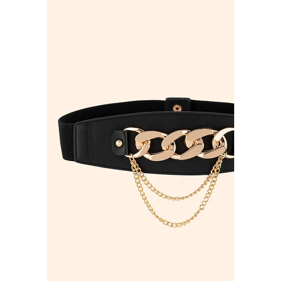 Chain Detail PU Leather Belt Black / One Size Apparel and Accessories