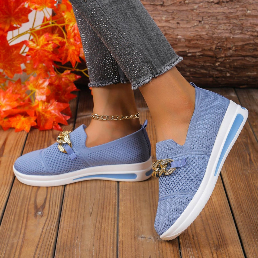 Chain Detail Round Toe Slip-Ons Apparel and Accessories