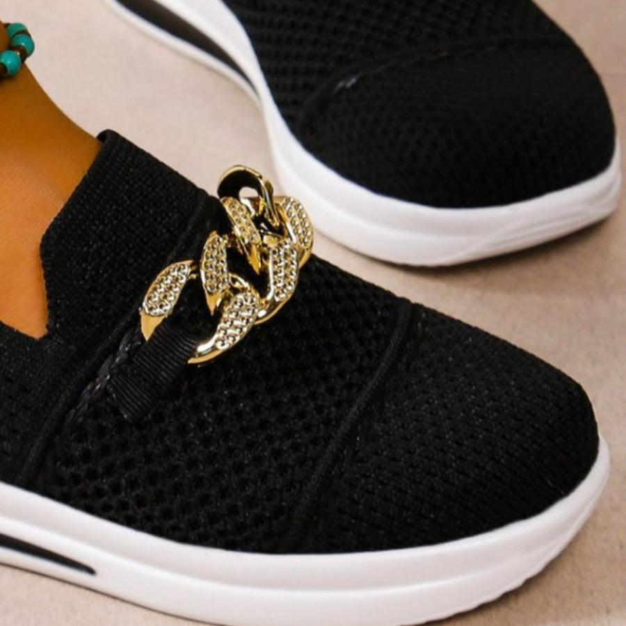Chain Detail Round Toe Slip-Ons Apparel and Accessories