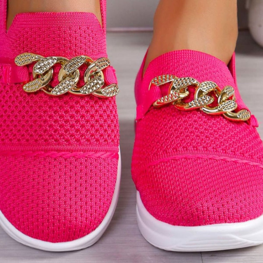 Chain Detail Round Toe Slip-Ons Apparel and Accessories