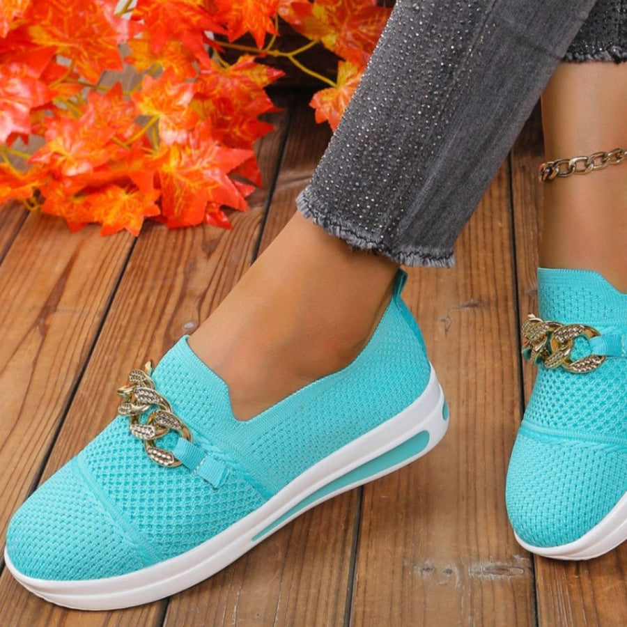 Chain Detail Round Toe Slip-Ons Apparel and Accessories