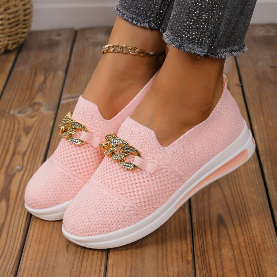 Chain Detail Round Toe Slip-Ons Pink / 36 Apparel and Accessories