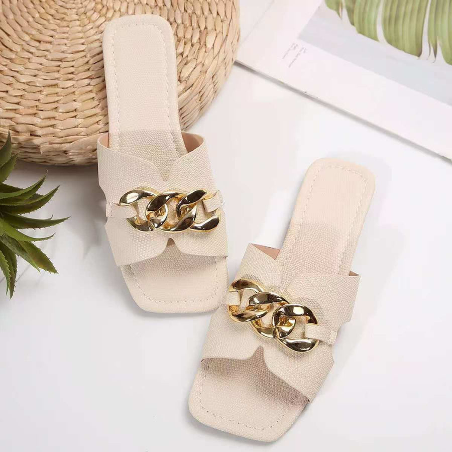 Chain Embellished Slide Sandals Apparel and Accessories