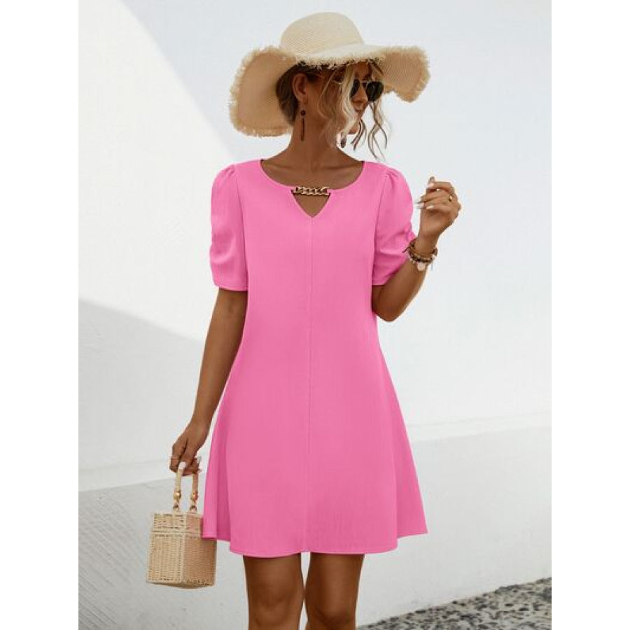 Chain Notched Short Sleeve Dress Apparel and Accessories