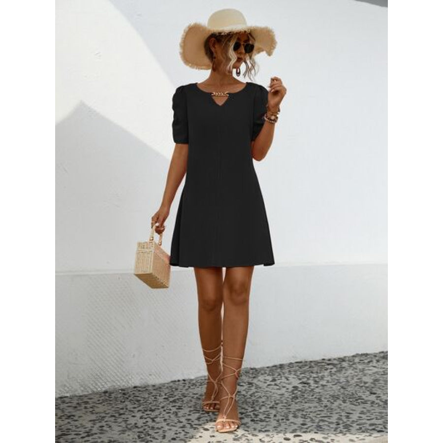 Chain Notched Short Sleeve Dress Apparel and Accessories