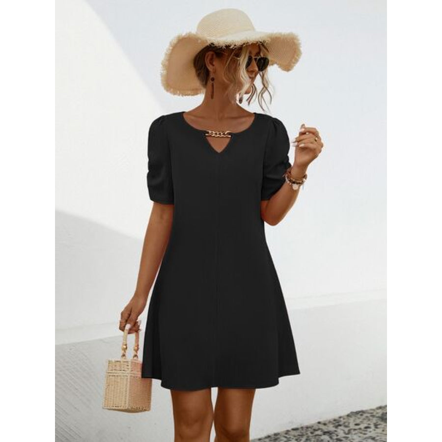 Chain Notched Short Sleeve Dress Apparel and Accessories