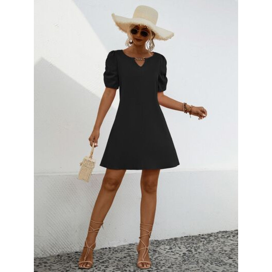 Chain Notched Short Sleeve Dress Apparel and Accessories