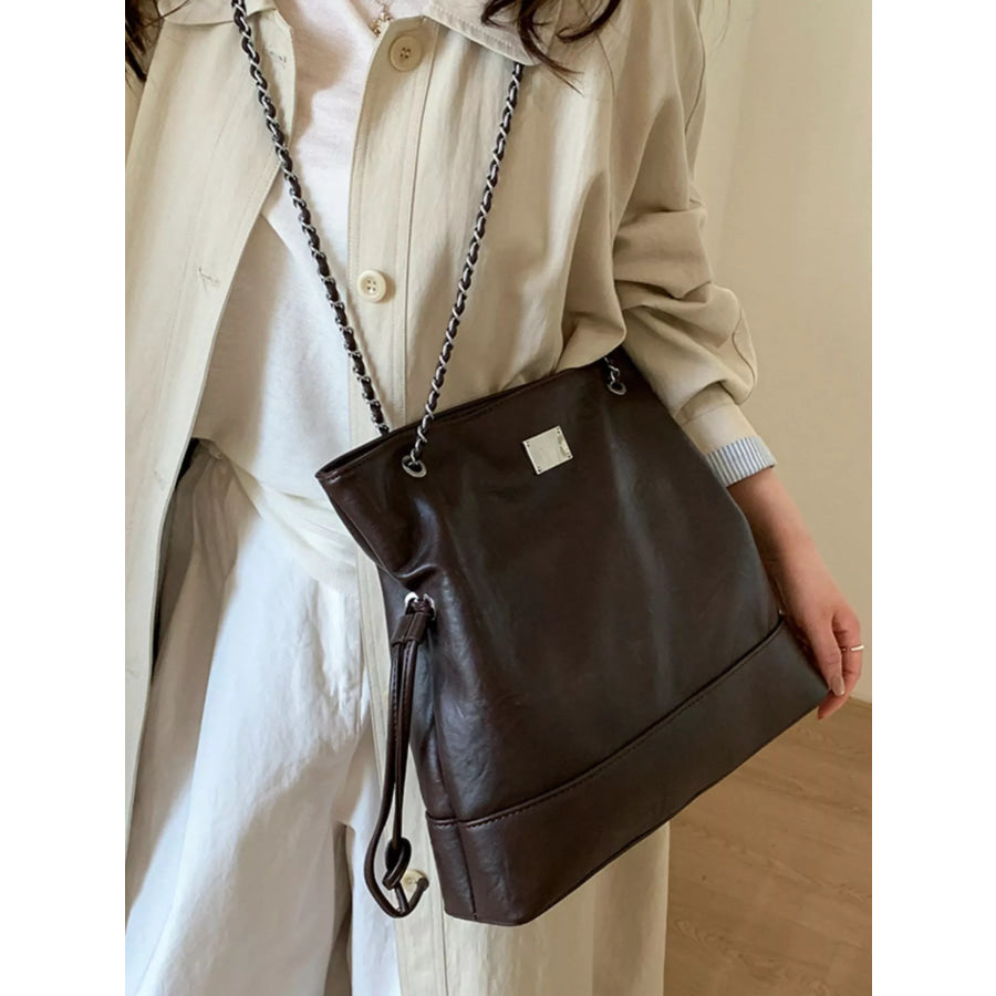 Chain Strap Faux Leather Tote Bag Apparel and Accessories