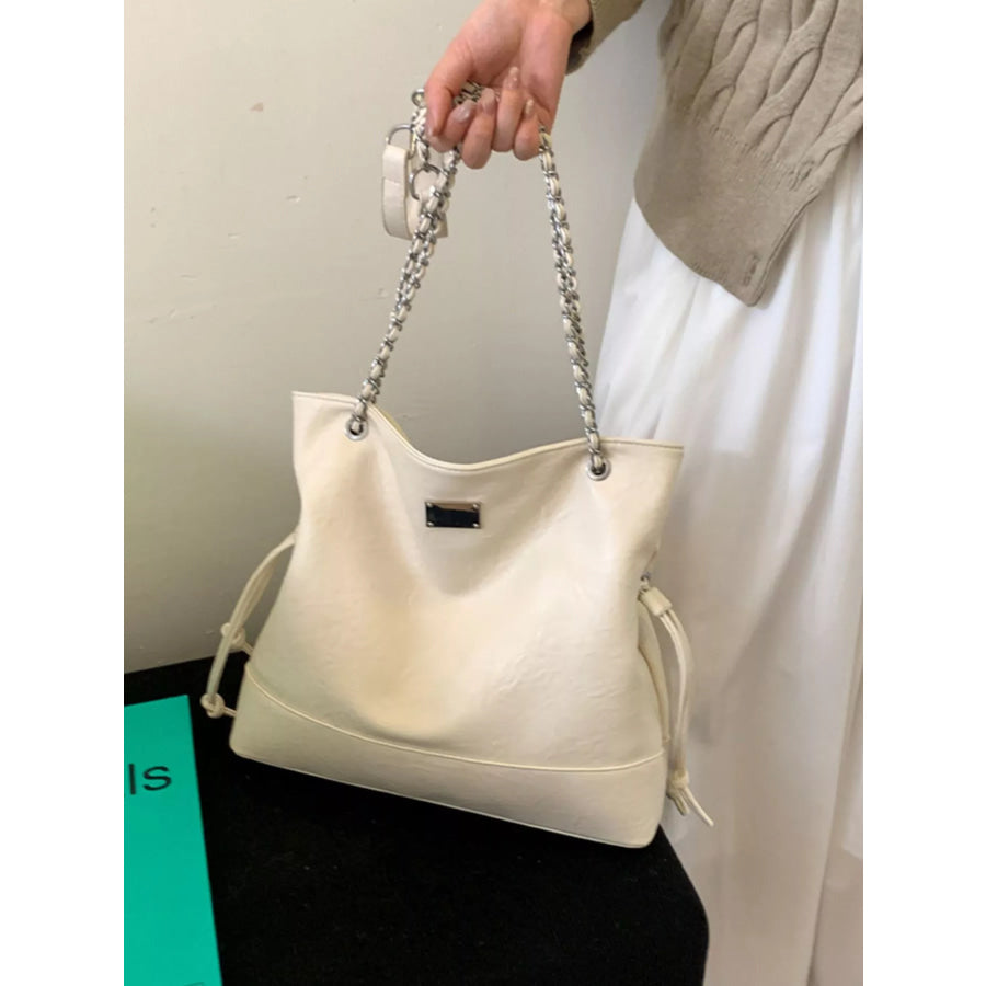 Chain Strap Faux Leather Tote Bag Cream / One Size Apparel and Accessories
