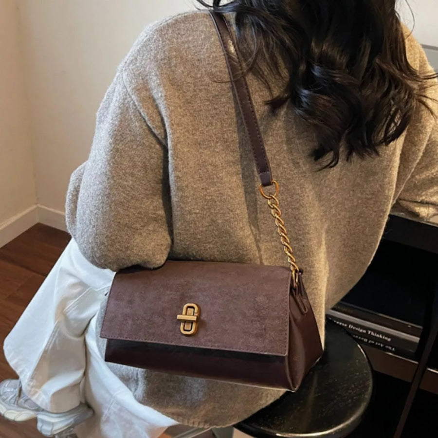 Chain Strap Flap Shoulder Bag Olive Brown / onesize Apparel and Accessories