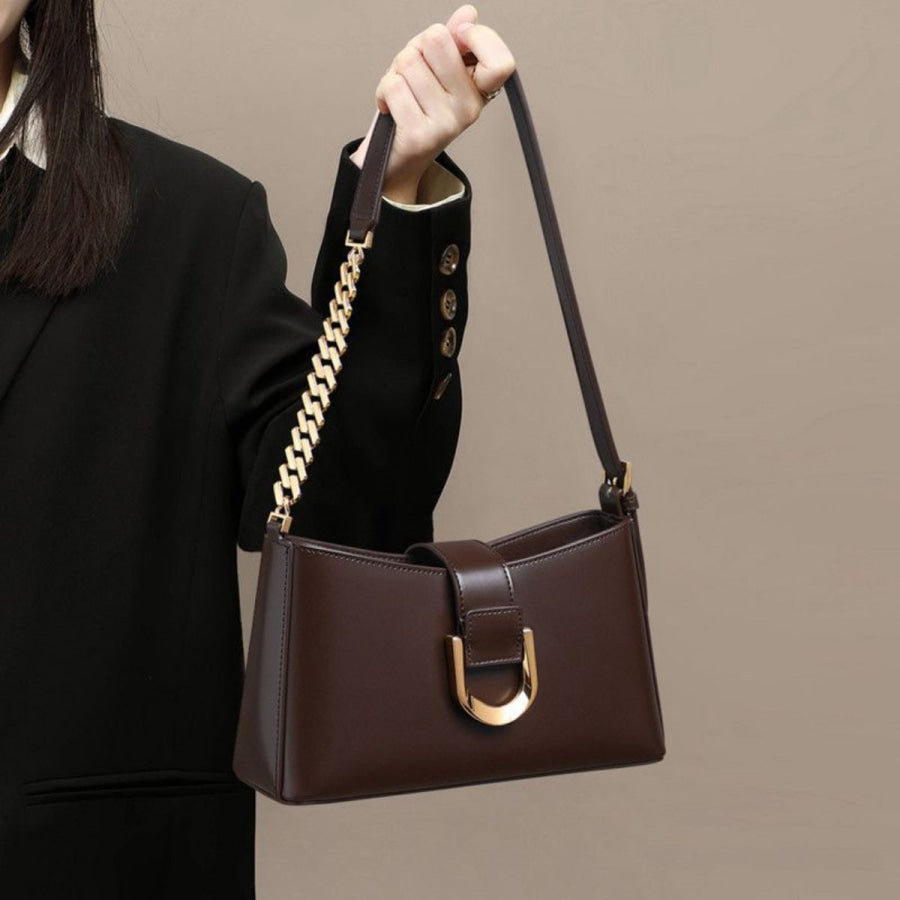 Chain Strap Shoulder Bag Coffee Brown / One Size Apparel and Accessories