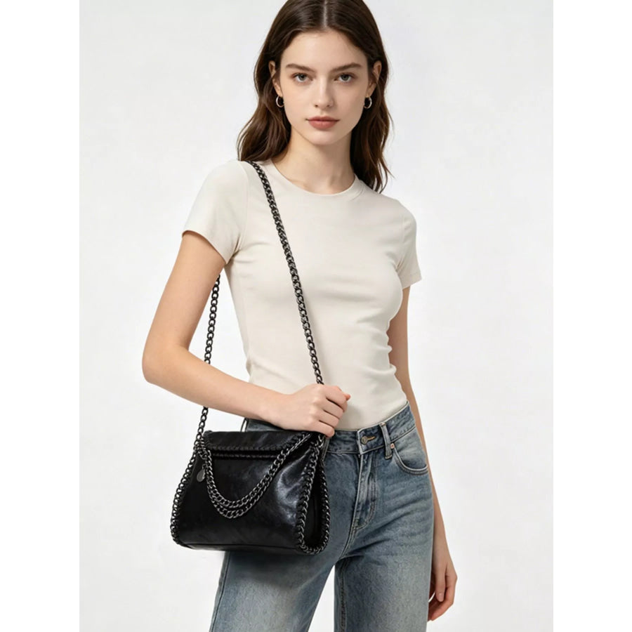 Chain Strap Slouchy Crossbody Bag Black / onesize Apparel and Accessories