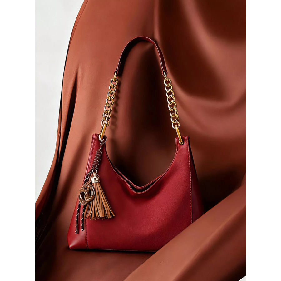 Chain Strap Tassel Charm Shoulder Bag Wine Red / onesize Apparel and Accessories