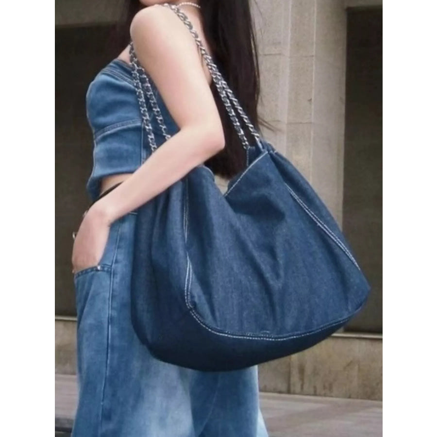 Chain Strap Tote Bag Blue / One Size Apparel and Accessories