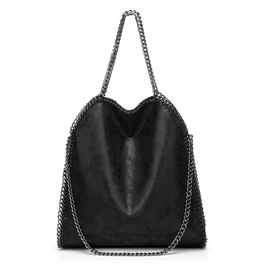Chain-Trimmed PU Leather Shoulder Bag Black / onesize Apparel and Accessories
