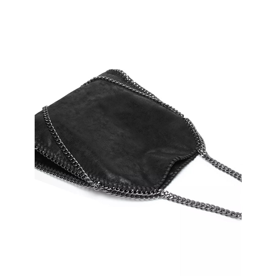 Chain-Trimmed PU Leather Shoulder Bag Black / onesize Apparel and Accessories